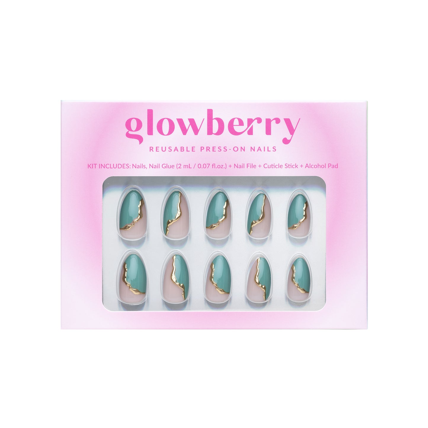 Glowberry kvaliteetsed korduvkasutatavad press-on küüned helesinise ja kuldsegai!