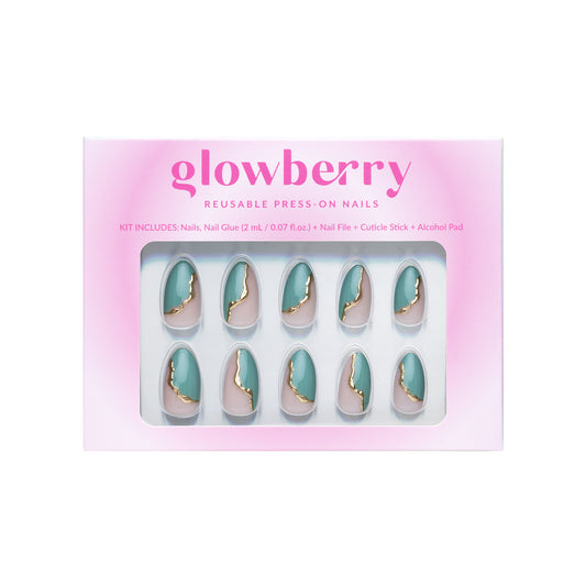 Glowberry kvaliteetsed korduvkasutatavad press-on küüned helesinise ja kuldsegai!