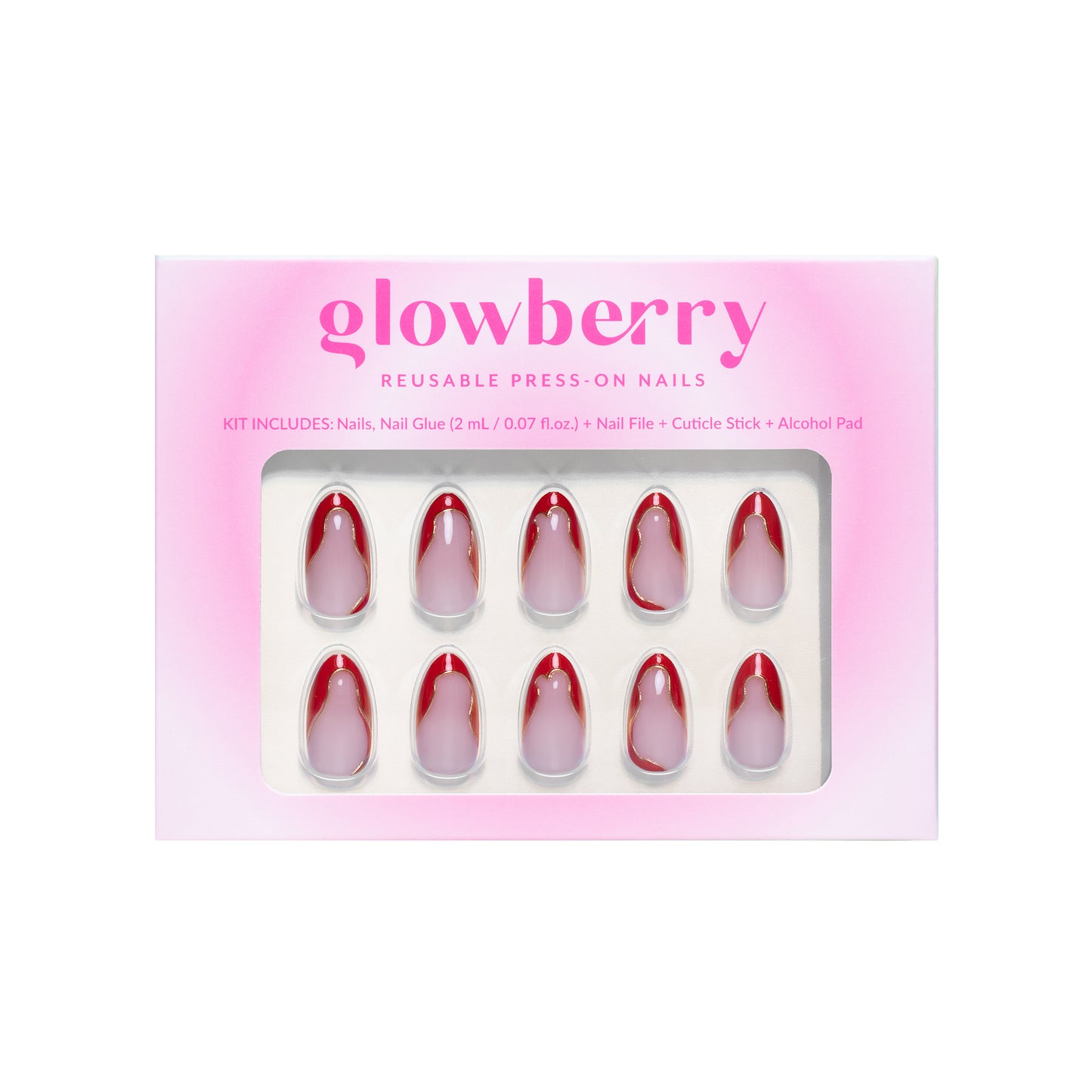Glowberry kvaliteetsed korduvkasutatavad press-on küüned punase ja kuldsega!