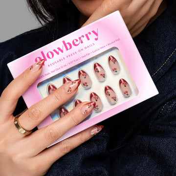 Reusable press-on nails red cherry design
