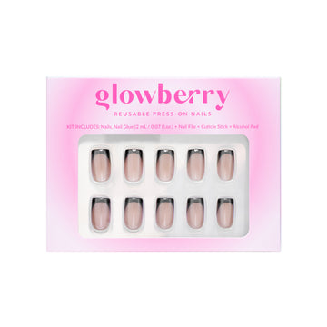 Glowberry kvaliteetsed korduvkasutatavad press-on küüned musta prantsuse maniküüriga!